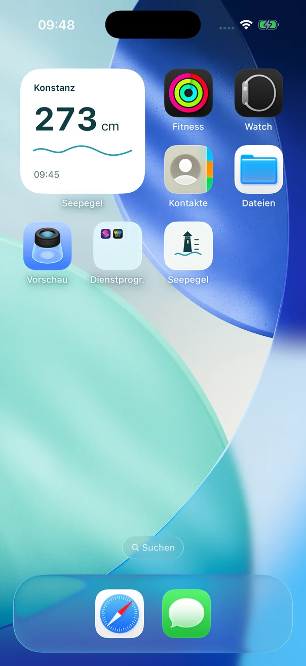 Echtes Seepegel-Widget auf dem iPhone-Homescreen.